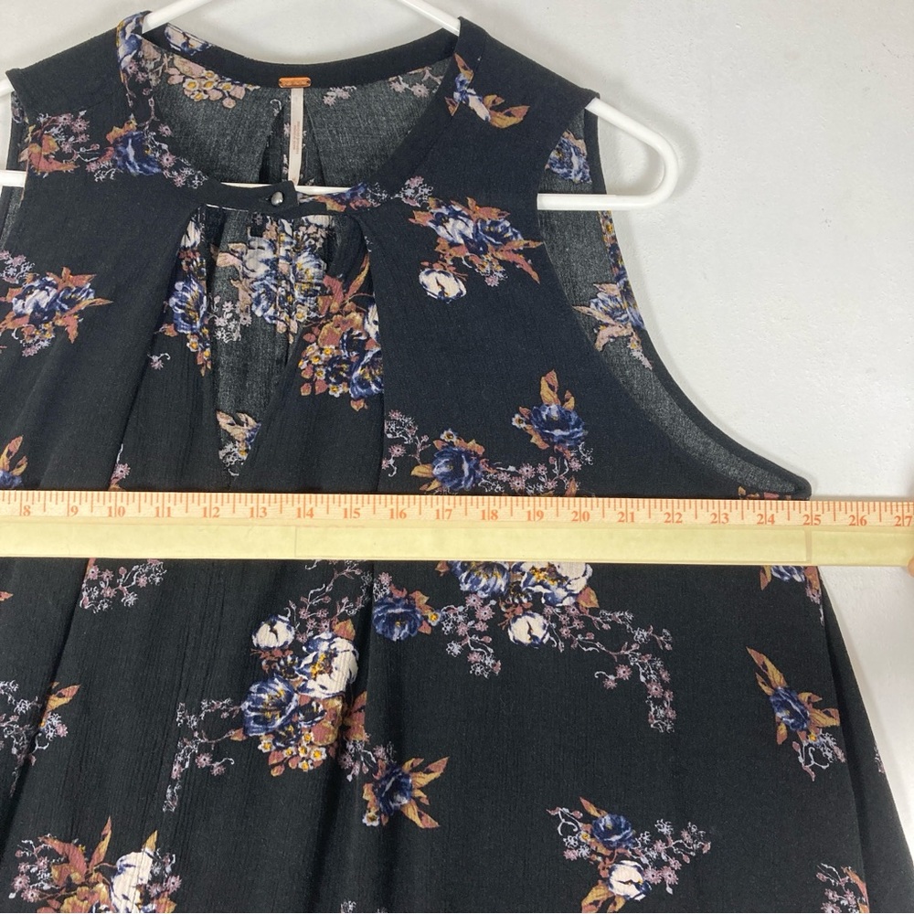 Free People Mini Dress Womens M Black Sleeveles Trapeze Floral Swing Boho - Picture 13 of 14